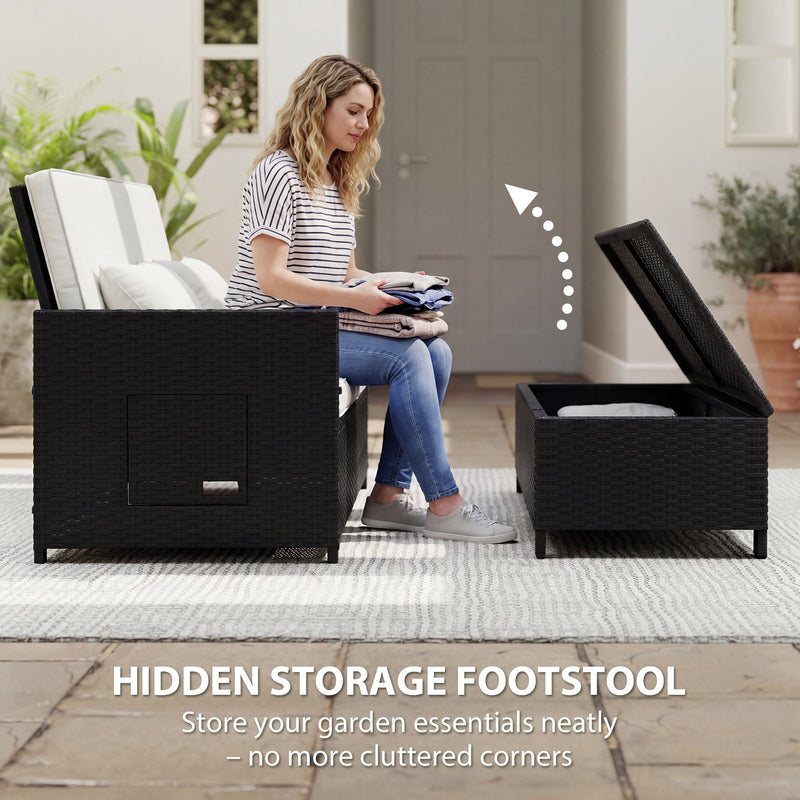 Rattan Garden Day Bed with Adjustable Backrest and Hidden Storage Cream White