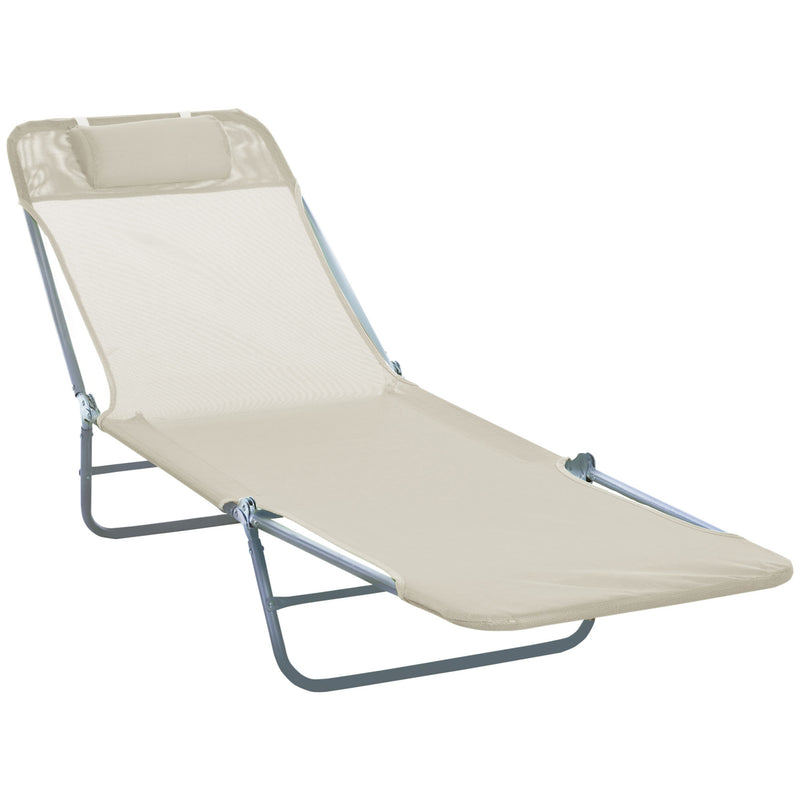 Beige Foldable Garden Sun Lounger with Adjustable Backrest and Headrest for Outdoor Relaxing