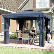3x3m Metal Garden Gazebo with Curtains and Insect Netting for Outdoor Dining and Relaxing, Dark Blue Outsunny