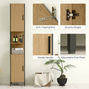 Tall Bathroom Storage Cabinet with Doors Adjustable Shelves and Open Shelves, Natural Wood