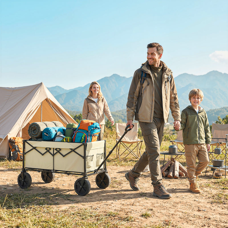 Folding Festival Trolley for Easy Transport of Camping Gear and Garden Tools Khaki Outsunny