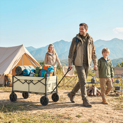 Folding Festival Trolley for Easy Transport of Camping Gear and Garden Tools Khaki Outsunny