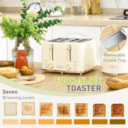 1.7L Fast Boil Kettle And 4 Slice Toaster Set With Browning Control And Crumb Tray Beige