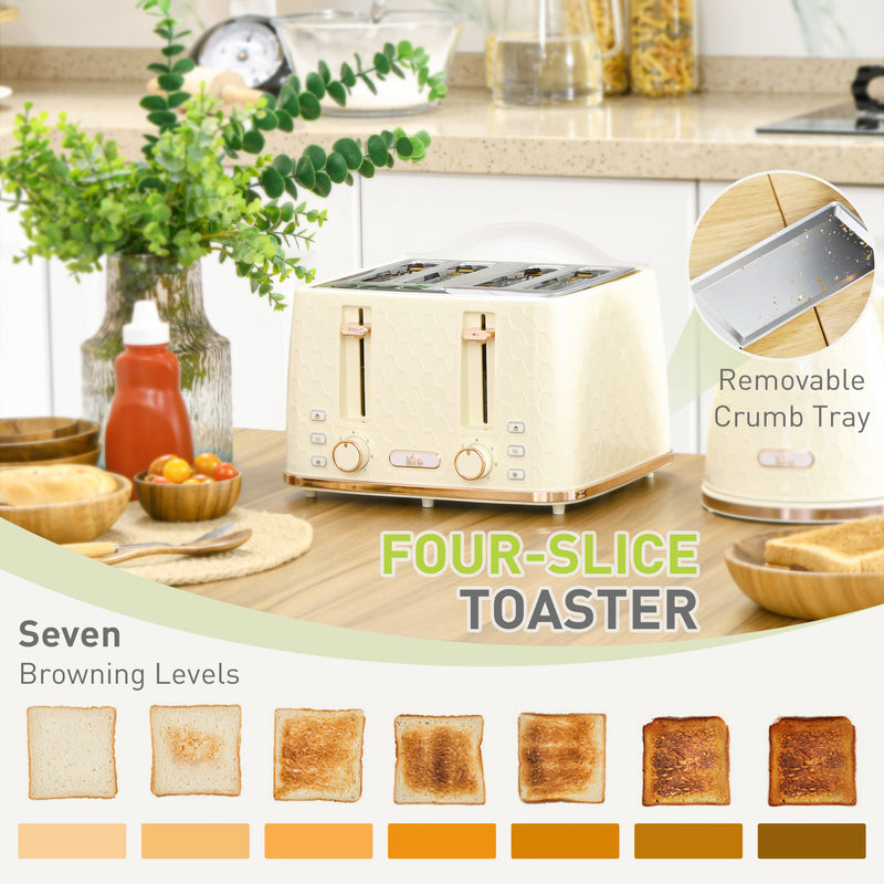 1.7L Fast Boil Kettle And 4 Slice Toaster Set With Browning Control And Crumb Tray Beige