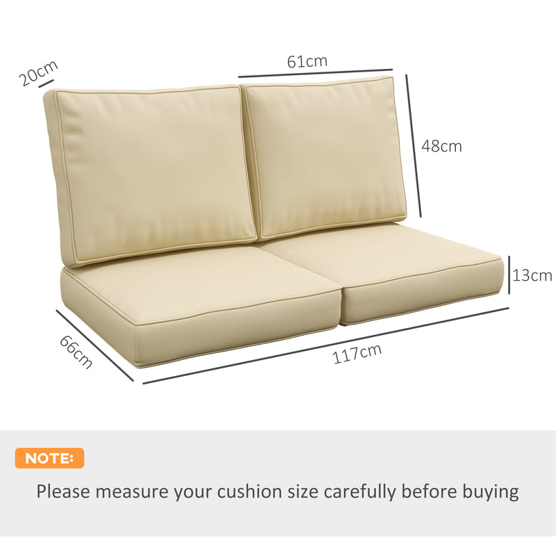 Beige 2 Seater Garden Chair Cushion Set for Indoor or Outdoor Use with Padded Support