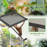 12L Glass Vivarium Tank With Anti Escape Lid And Ventilation For Reptiles And Amphibians, Black