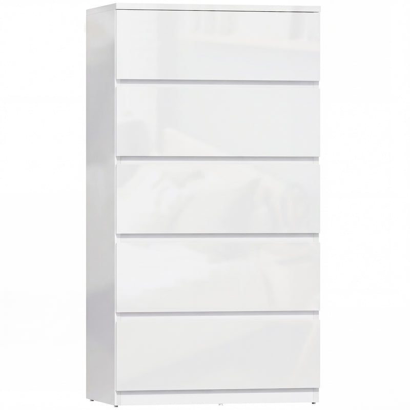 Chest of Drawers with 5 Spacious Handleless Storage Drawers for Bedroom Organisation High Gloss White Homcom