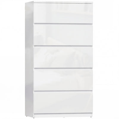 Chest of Drawers with 5 Spacious Handleless Storage Drawers for Bedroom Organisation High Gloss White Homcom