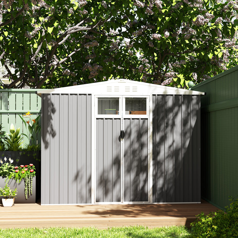 8x4 ft Metal Garden Storage Shed with Window Vents and Lockable Door Light Grey by Outsunny
