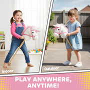 Unicorn Stick Horse Toy With Wheels and Realistic Sounds for Kids Riding Fun White AOSOM