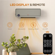 Wall Mounted Electric Heater with Timer and Remote Control for Home or Office Grey