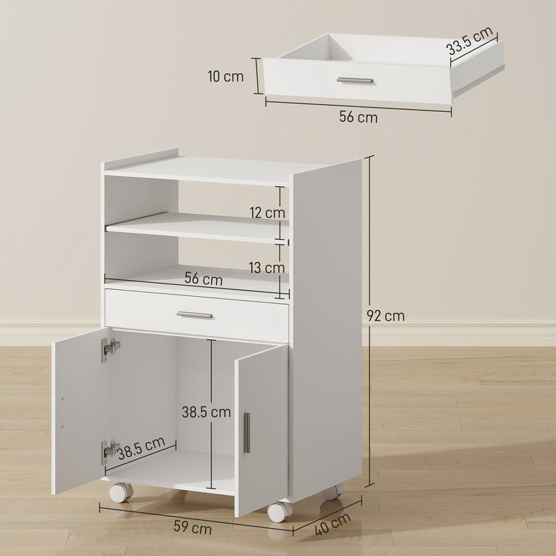Kitchen Trolley with Storage and Slide-Out Shelf for Small Spaces White