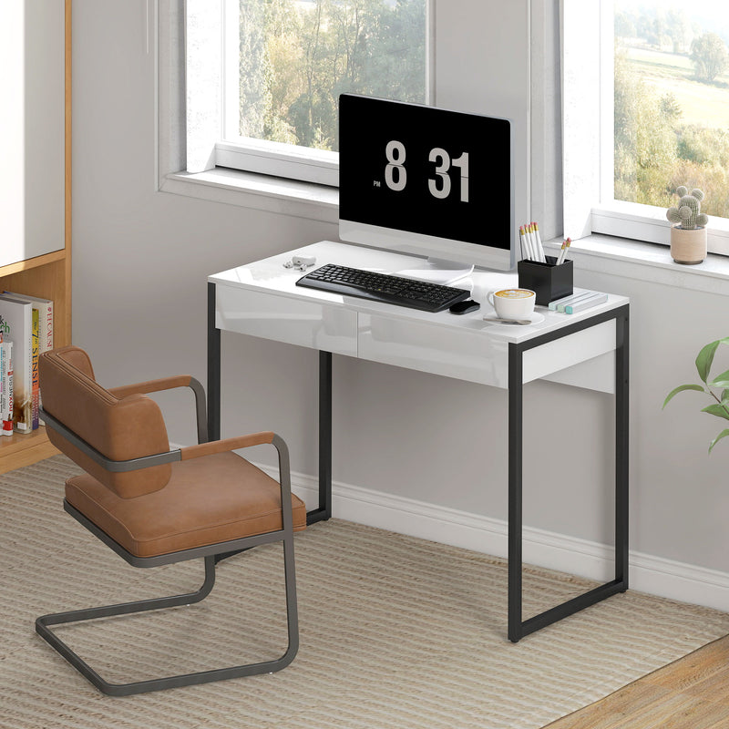 Compact Desk with Drawers for Small Home Office or Study White