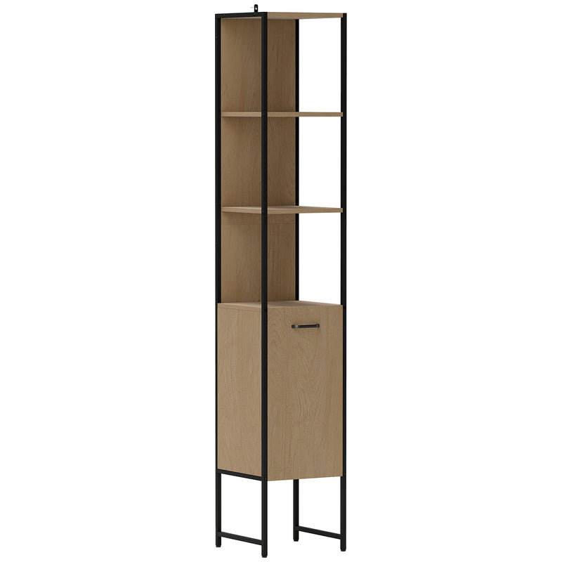 Tall Wooden Bathroom Cabinet with Open Storage and Adjustable Shelf for Organised Spaces