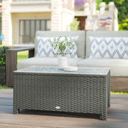 Rattan Garden Coffee Table with Glass Top for Patio or Conservatory Use Light Grey AOSOM