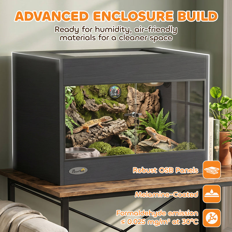 Reptile Vivarium with Clear Glass Front for Easy Viewing and Humidity Control Black