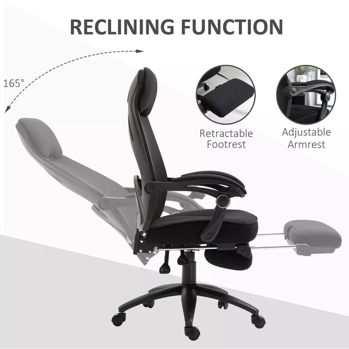 Image of a Black Ergonomic Desk Chair With Footrest 