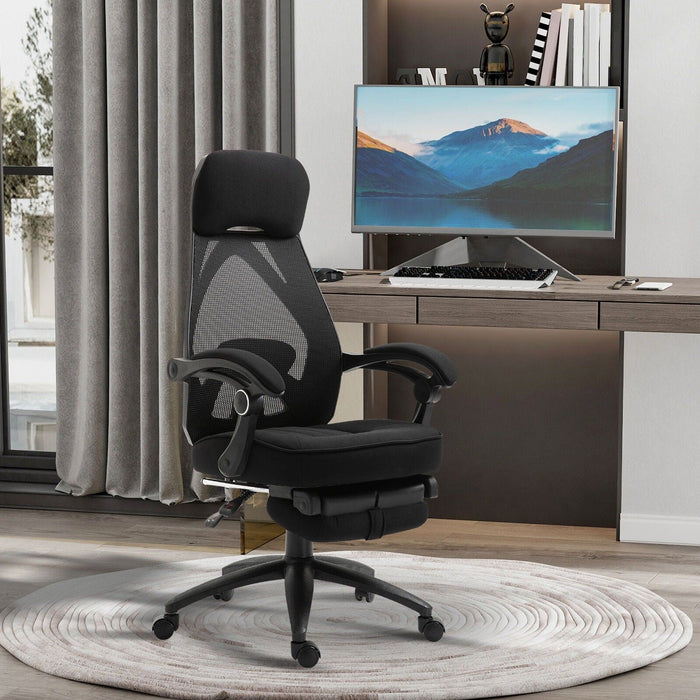 Image of a Black Ergonomic Desk Chair With Footrest 