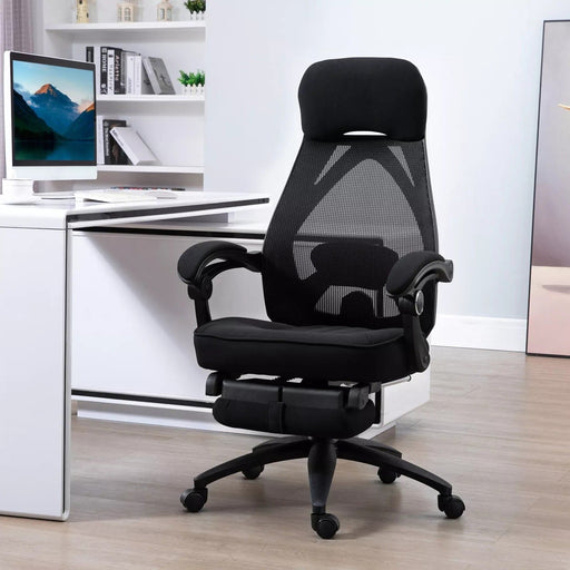 Image of a Black Ergonomic Desk Chair With Footrest 