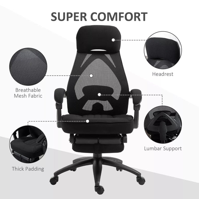 Image of a Black Ergonomic Desk Chair With Footrest 