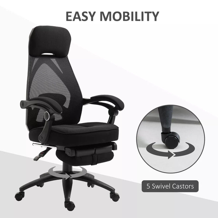 Image of a Black Ergonomic Desk Chair With Footrest 