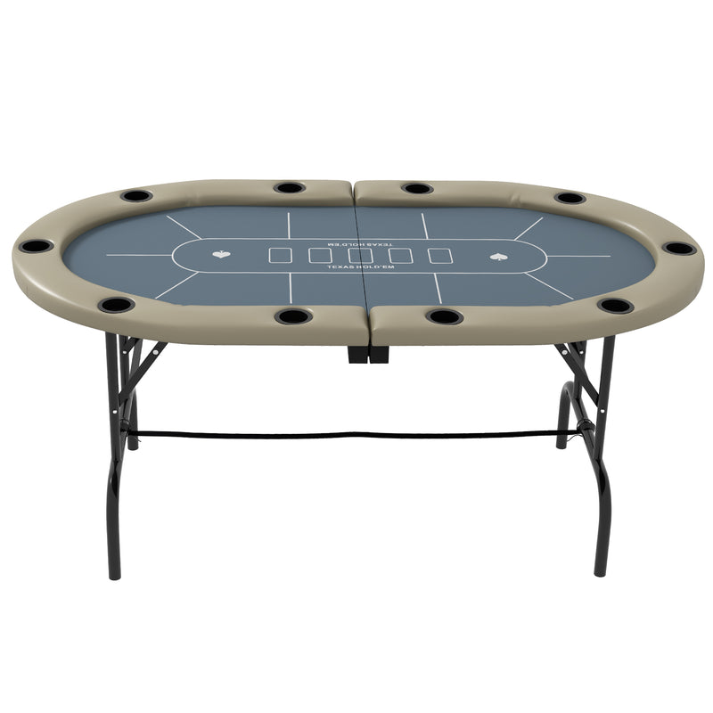 10 Player Folding Poker Table with Cup Holders and Padded Edge for Home Games Brown Blue AOSOM