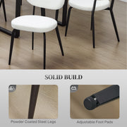 Set of 4 White Boucle Dining Chairs with Metal Legs and Padded Seat for Home