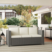 Cream 3 Seater Rattan Sofa All Weather Wicker Weave with Fire Resistant Cushions by Outsunny