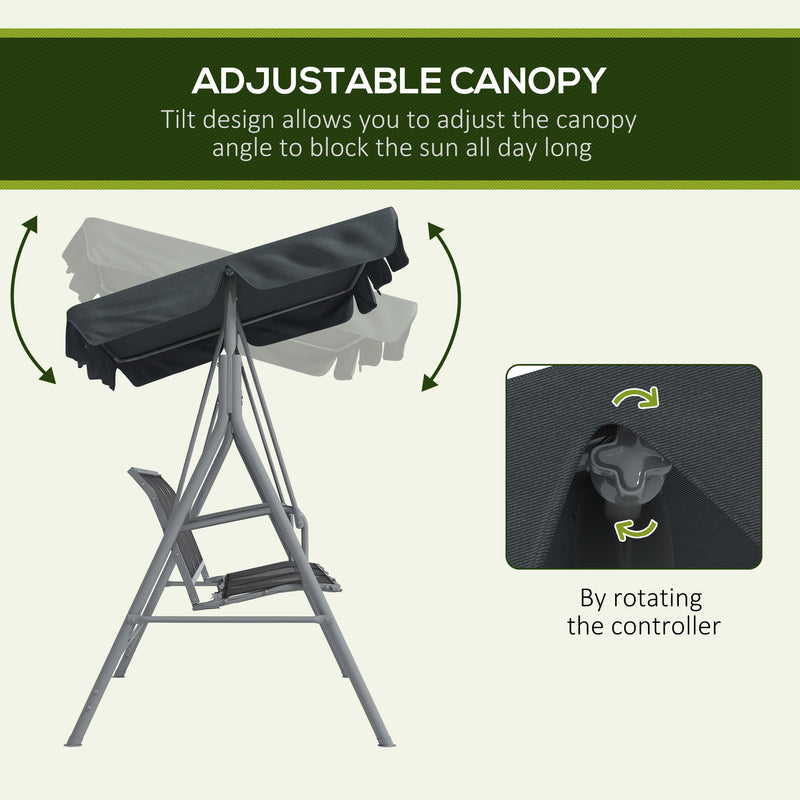 Patio Swing - 3 Seater Garden Swing Chair With Adjustable Canopy And Mesh Seat For Patio, Dark Grey