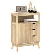 Small Wooden Sideboard with Drawers and Adjustable Shelf in Natural Finish