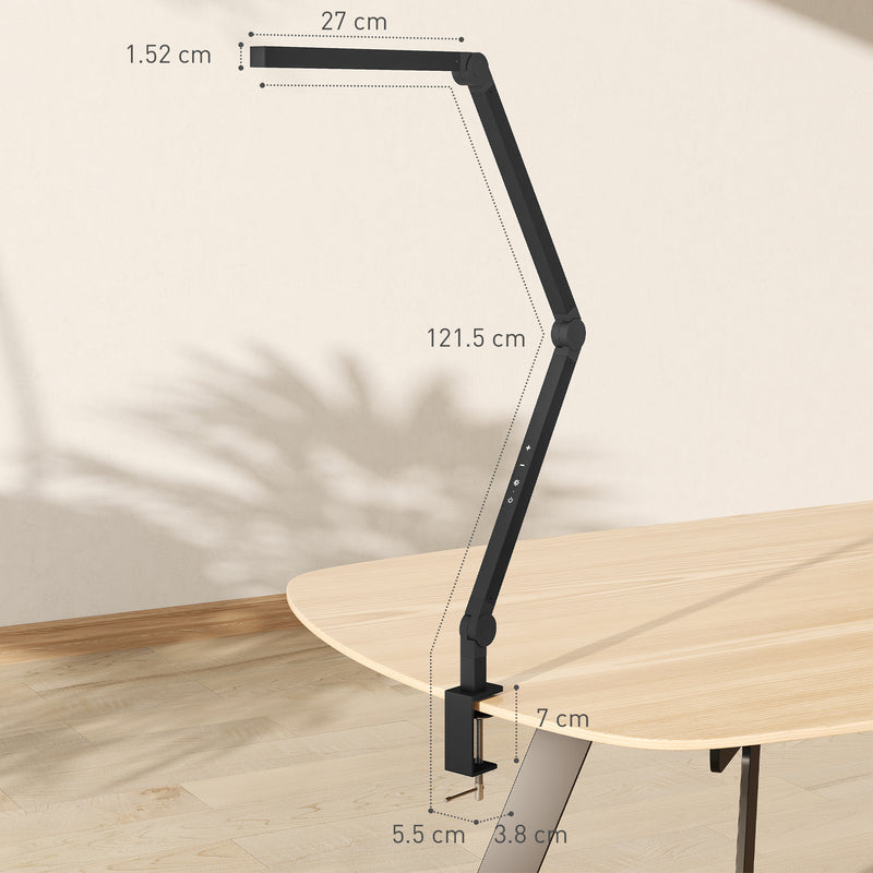 LED Desk Lamp with Clamp and Swing Arm for Office or Study Adjustable Brightness Black AOSOM