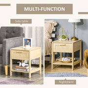 Set of 2 Bedside Tables with Rattan Drawers and Storage Shelf for Bedroom Natural