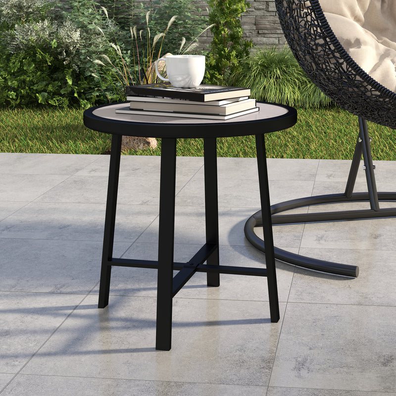 Round Small Garden Table 50.5cm Outdoor Side Table with SPC Top and Metal Frame Grey by Outsunny