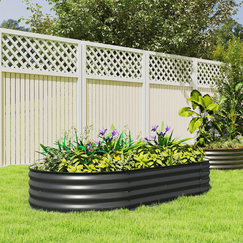Galvanised Steel Garden Planter With Flexible Shape and Open Bottom for Healthy Plant Growth Dark Grey