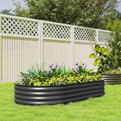 Galvanised Steel Garden Planter With Flexible Shape and Open Bottom for Healthy Plant Growth Dark Grey Outsunny