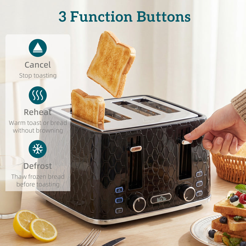 4 Slice Toaster and 17L Rapid Boil Kettle Set With Strix Control For Kitchen Use Black AOSOM