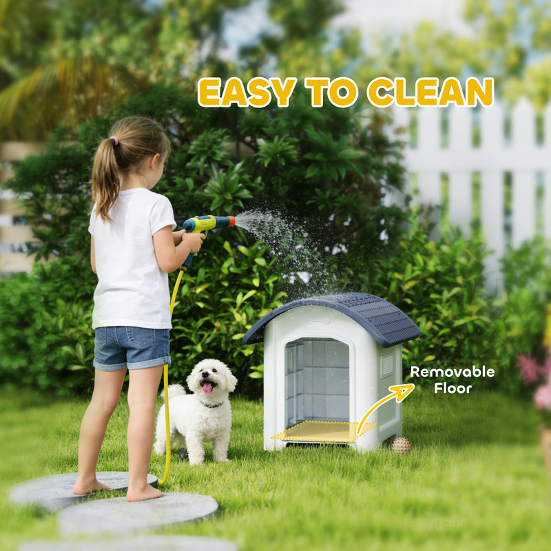 Outdoor Plastic Dog Kennel With Waterproof Roof And Raised Removable Floor Grey AOSOM