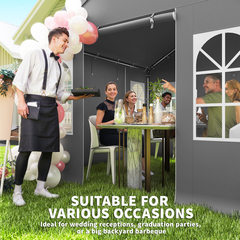 3x3m Garden Party Gazebo with Weatherproof Shelter and Zipped Doors for Outdoor Gatherings, Grey Outsunny