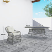 Grey 6 Seater Rattan Patio Dining Set with Cushions and WPC Table