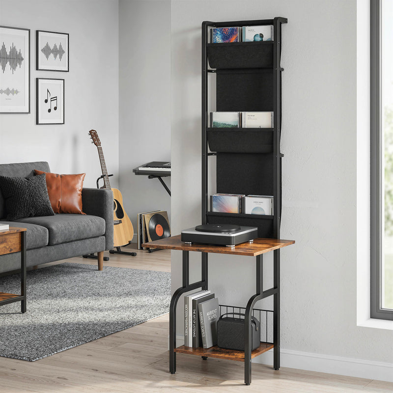 Record Player Stand with Vinyl and CD Storage for Organised Music Area Rustic Brown AOSOM