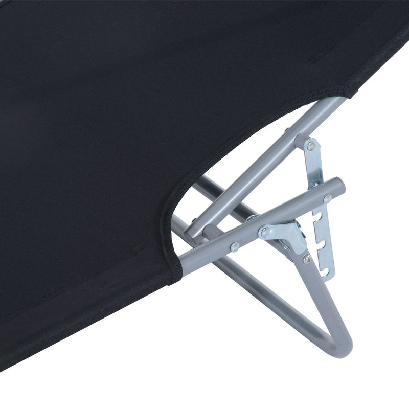 Black Foldable Sun Lounger Set With Adjustable Backrest And Sun Shade For Garden Patio