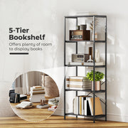 5 Tier Industrial Style Bookcase With Sturdy Metal Frame For Home Office Storage Dark Grey Black AOSOM