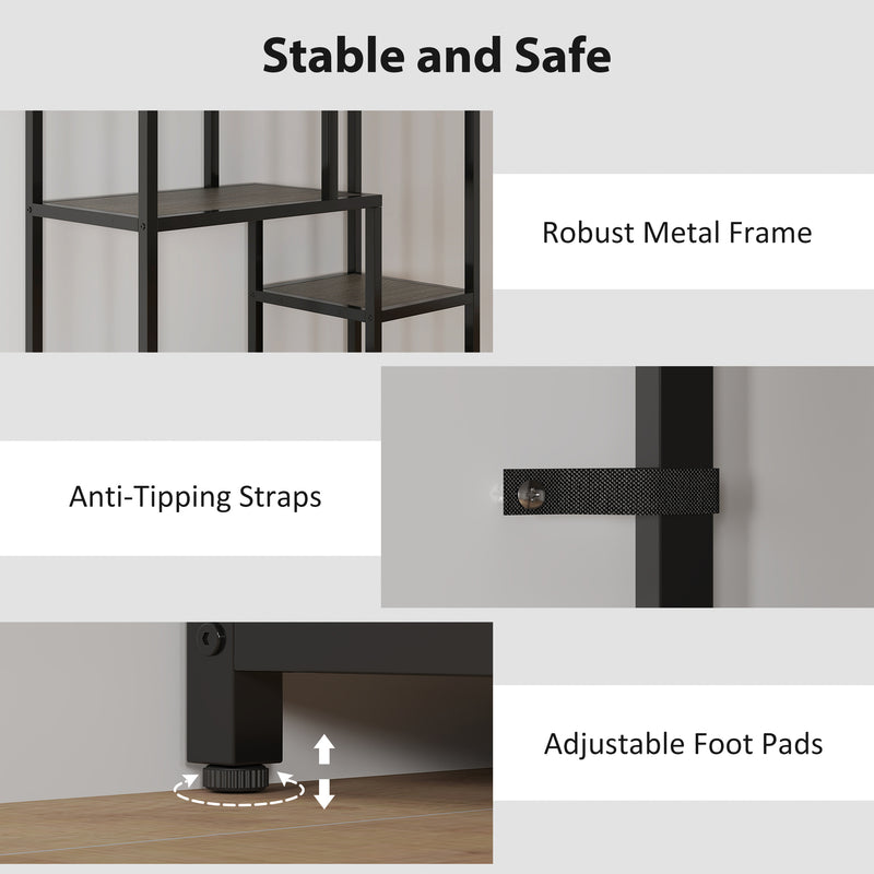 Tall 7 Tier Shelving Unit for Organised Book and Ornament Storage Grey Black