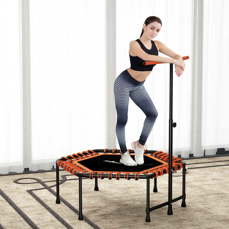 Adult Rebounder Trampoline with Adjustable Handle and LED Lights for Home Fitness Orange AOSOM