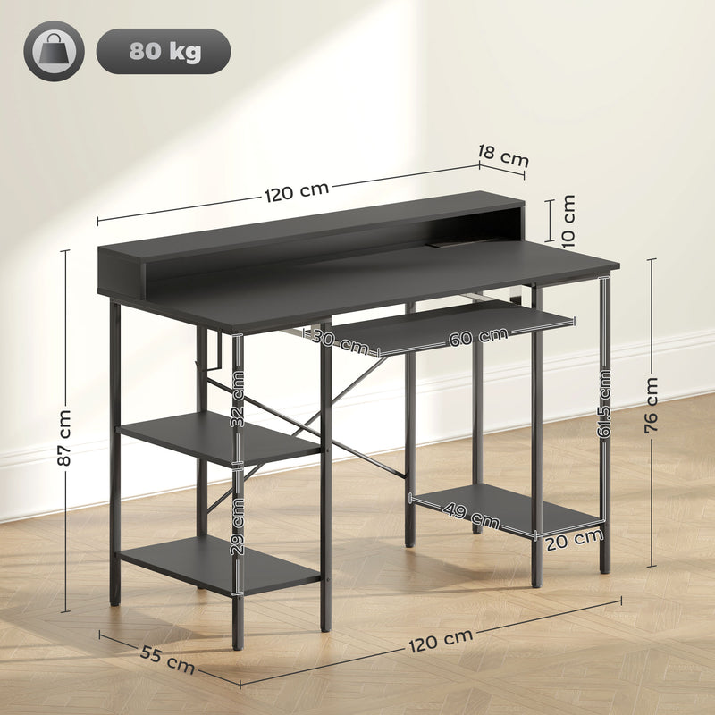 Reversible Computer Desk with LED Lights and Power Outlets 120 cm Gaming Desk with Storage by HOMCOM