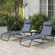 Grey Folding Sun Loungers Set of 2 with Adjustable Four Position Backrests for Garden