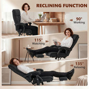 Massage Office Chair with Lumbar Heat and Reclining Backrest for Home Office Support Black AOSOM