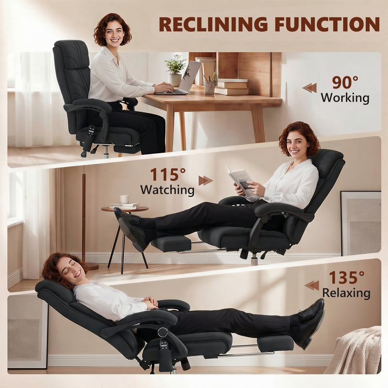 Massage Office Chair with Lumbar Heat and Reclining Backrest for Home Office Support Black AOSOM