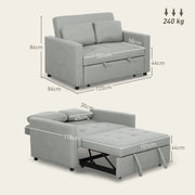 Light Grey Velvet Feel Two Seater Sofa Bed with Cushioned Backrest by HOMCOM