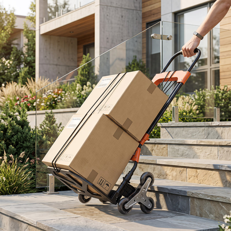 Stair Climbing Folding Trolley for Easy Shopping and Box Transport Black Orange